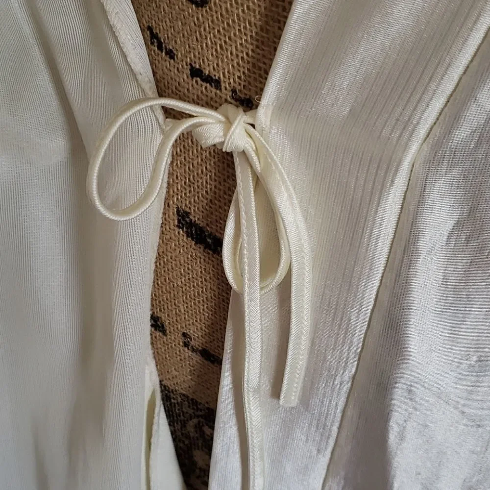 Vintage 70s Barad Cream Robe House Coat Bridal Robe Long Sleeve Long Length - Picture 8 of 13